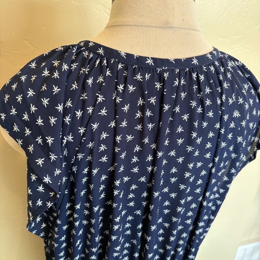 J Crew Mercantile Blue Dragonfly Print Navy White Midi Dress Size Large - Picture 5 of 14